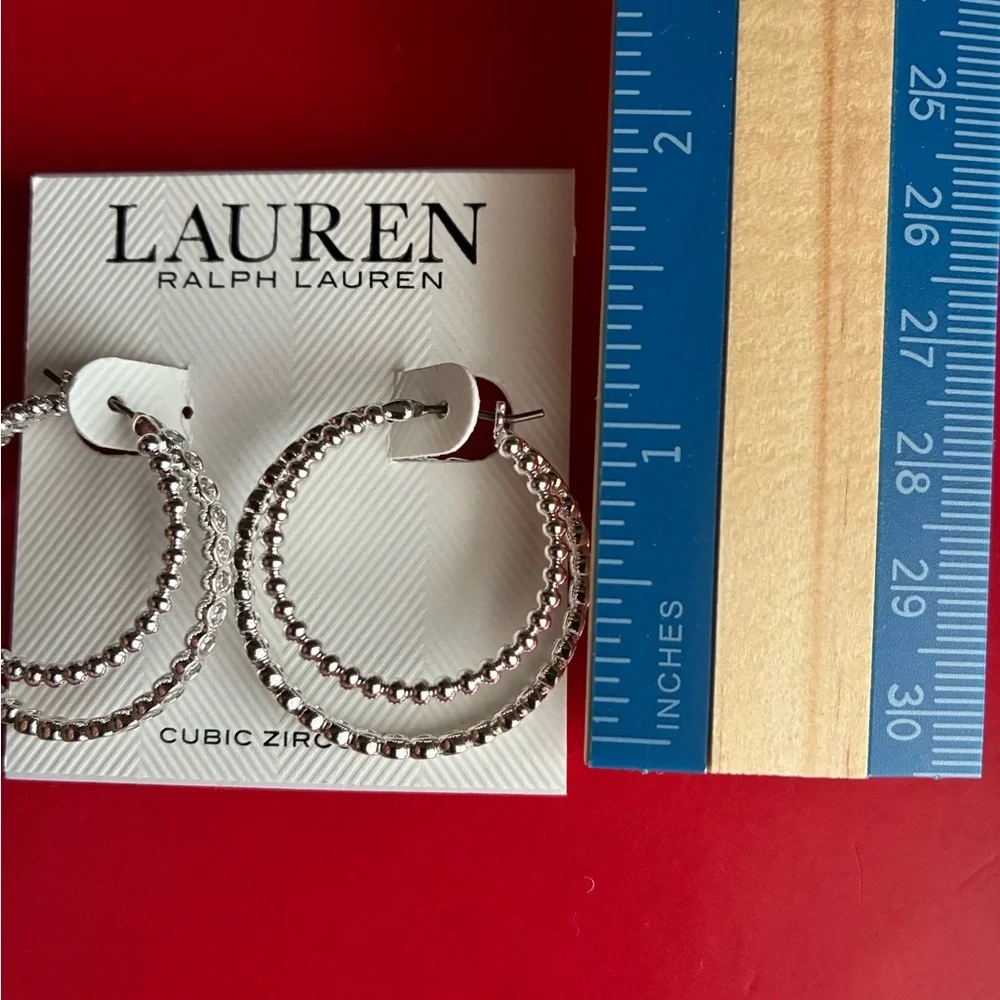 Ralph Lauren Silver Beaded Hoop Earrings